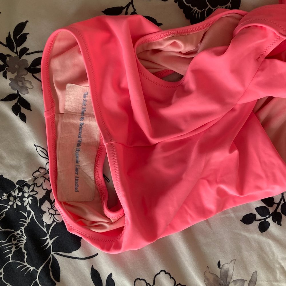 Coral Pink One-Piece Cut Out Swimsuit - Picture 6 of 7